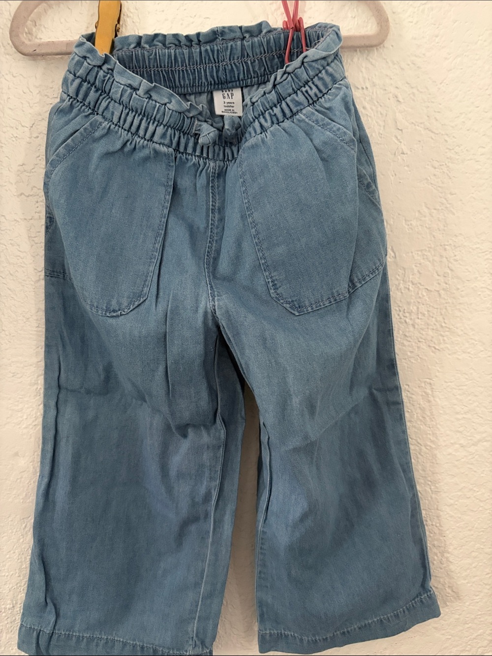 GAP Kids Elastic Ruffle Waist Wide-Leg Denim Pants - Light Blue